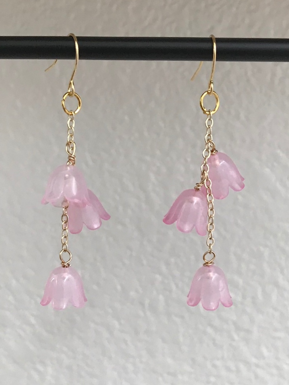 Handmade Pink Lily Dangle Earrinf